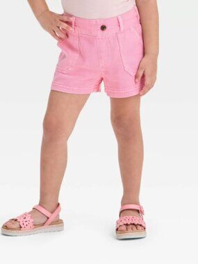 Cat & Jack Toddler Girls Pink Twill Shorts Size 2T Pull On Pockets Summer